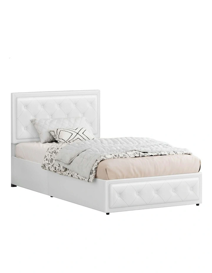 ALFORDSON Bed Frame Single Size Gas Lift Storage Mattress Base Leather DIANA White image 1