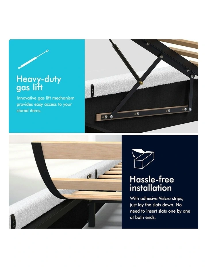 King Single Size Gas Lift Bed Frame in White image 4