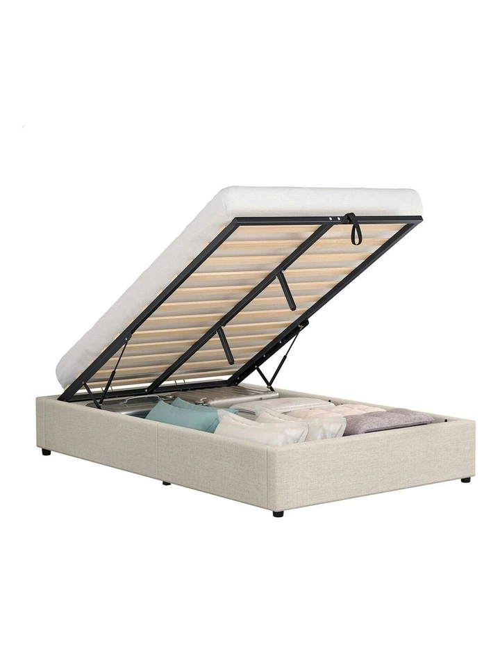 King Single Size Gas Lift Bed Frame in Beige image 1