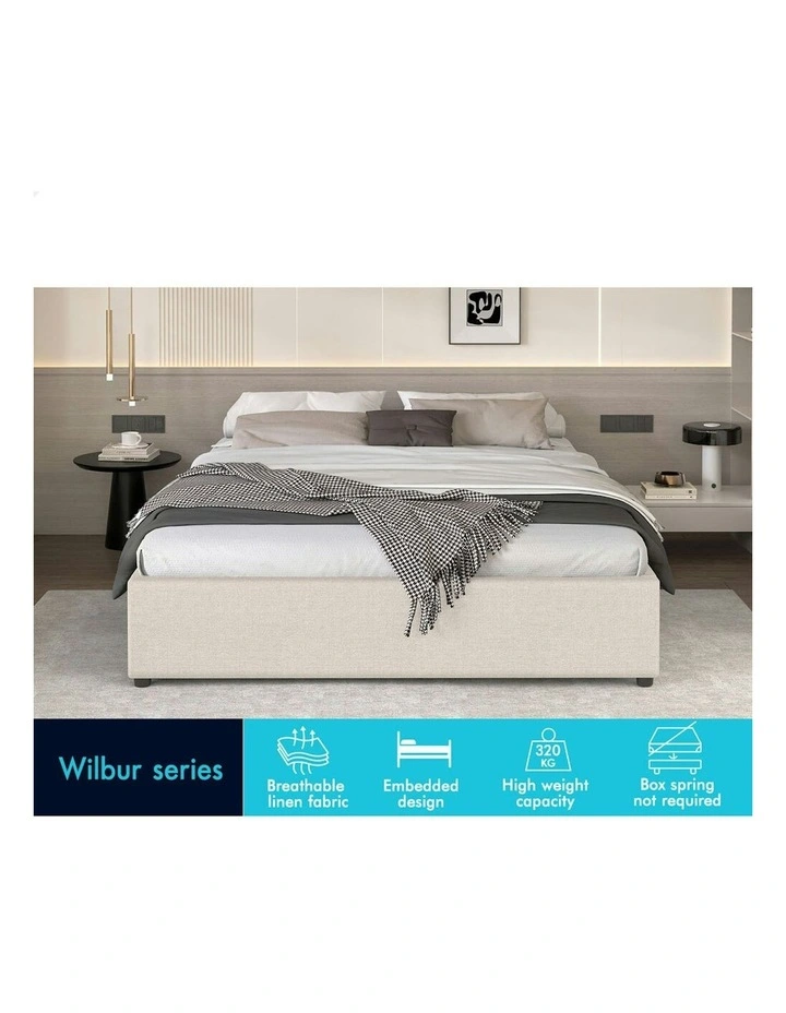 King Single Size Gas Lift Bed Frame in Beige image 2