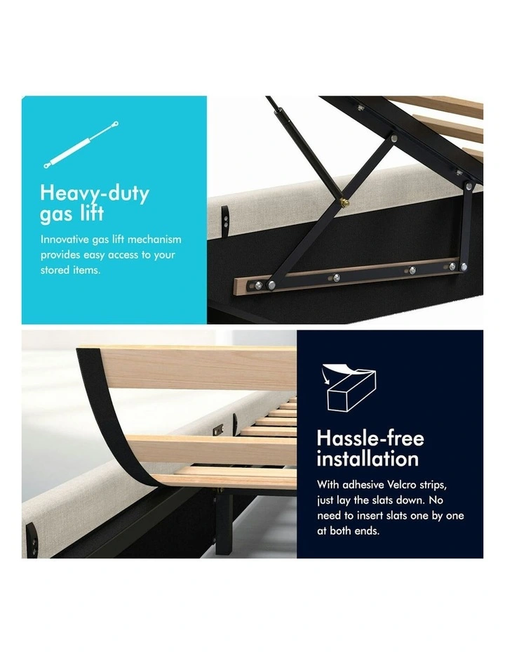 King Single Size Gas Lift Bed Frame in Beige image 4