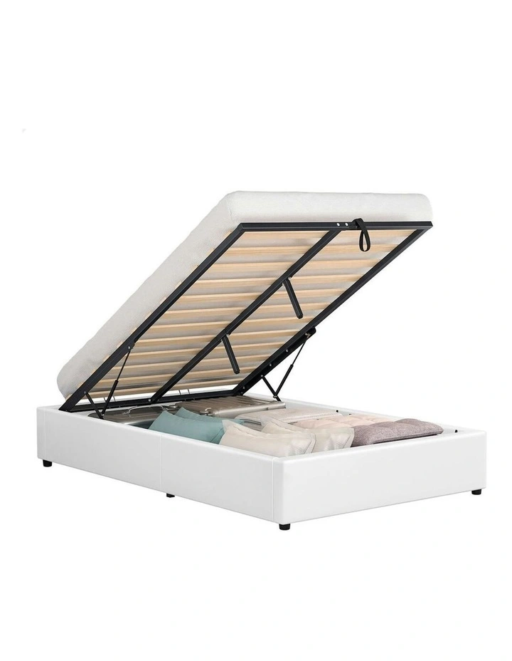 King Single Gas Lift Bed Frame in White image 1