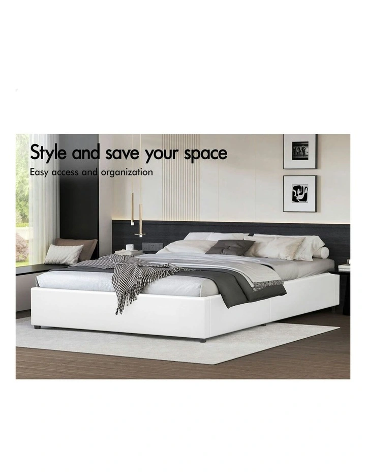 King Single Gas Lift Bed Frame in White image 3
