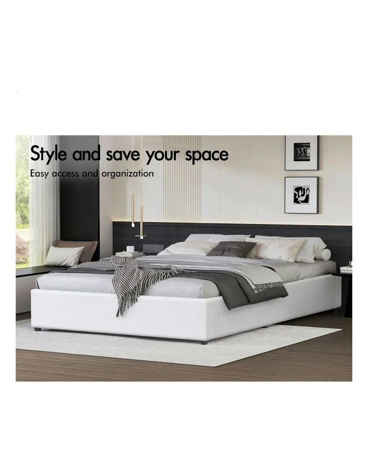 Queen Size Gas Lift Bed Frame in White image 3