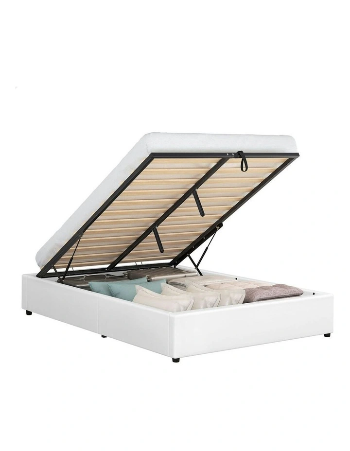 Queen Size Gas Lift Bed Frame in White image 1