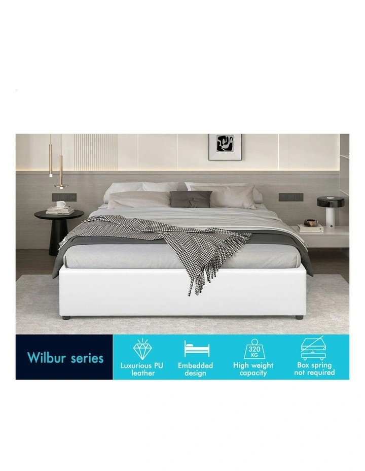 Queen Size Gas Lift Bed Frame in White image 2