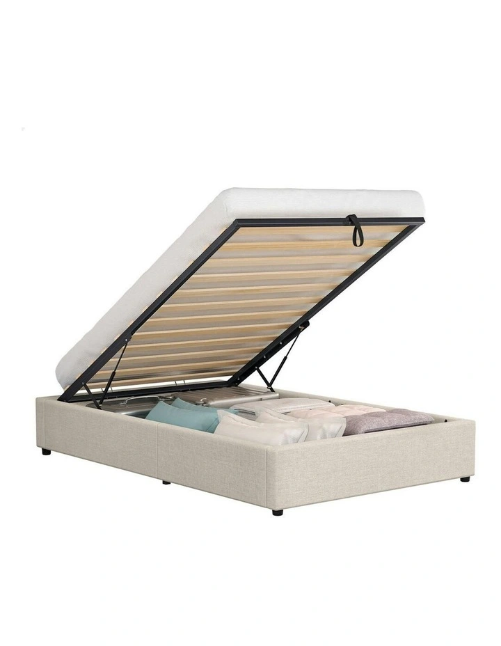 ALFORDSON Bed Frame Single Size Gas Lift Storage Mattress Base Beige WILBUR image 1