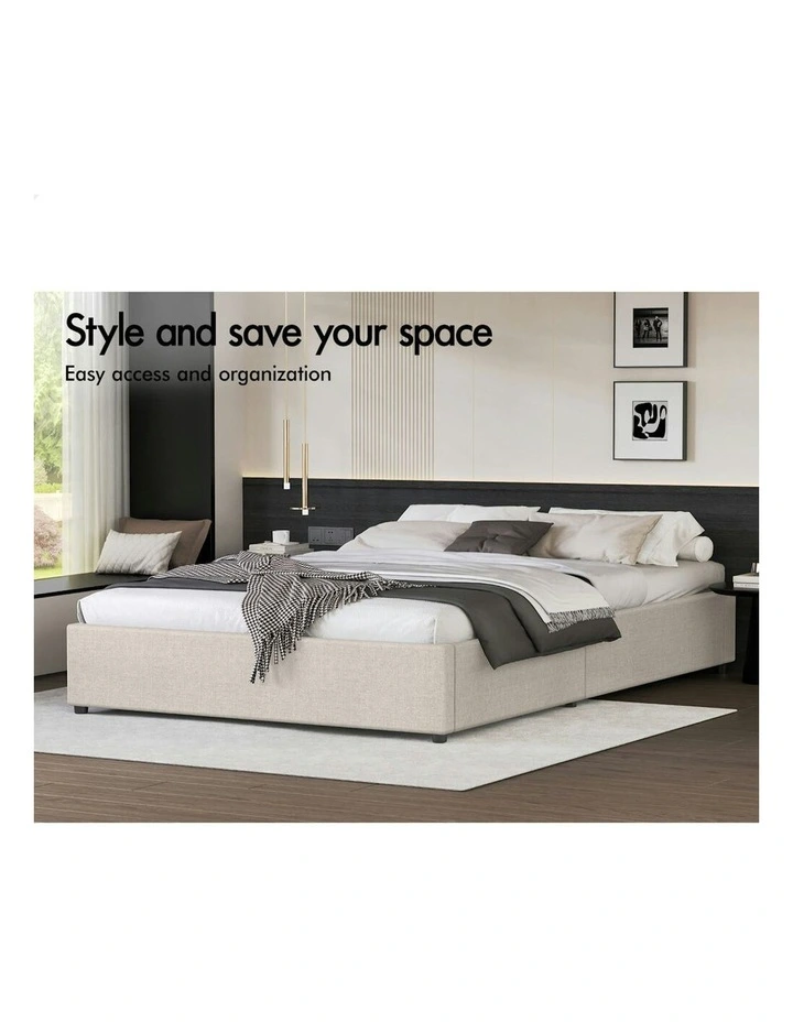 ALFORDSON Bed Frame Single Size Gas Lift Storage Mattress Base Beige WILBUR image 3