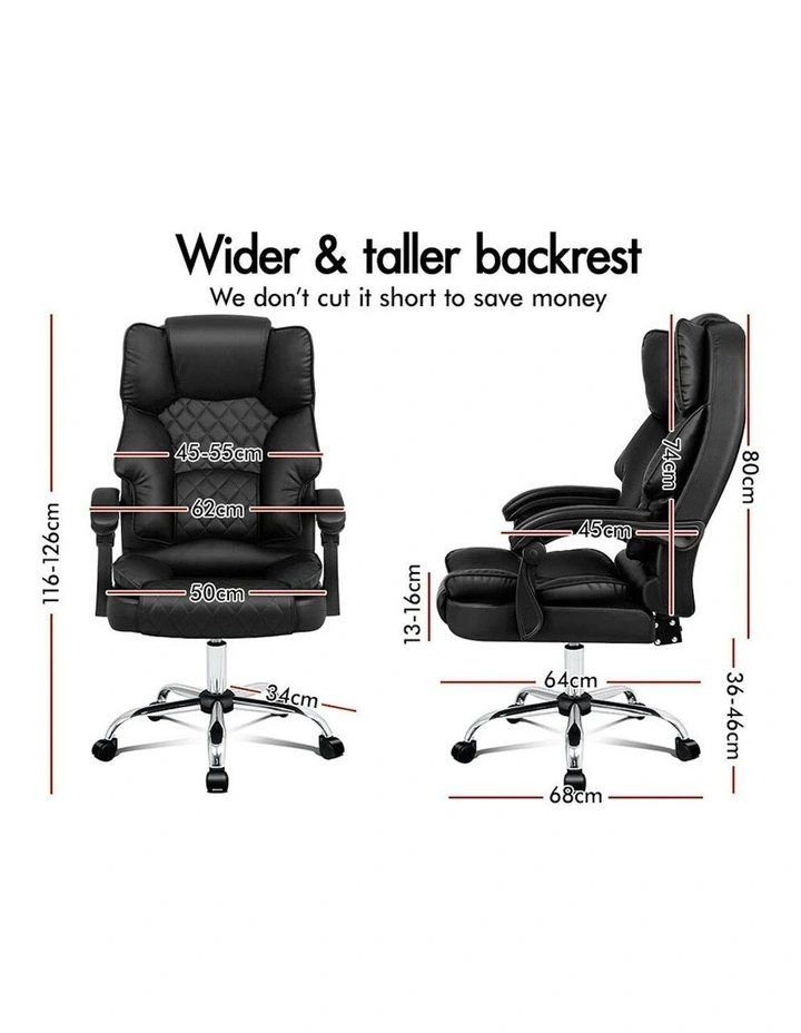 ALFORDSON Office Chair Deluxe PU Leather Executive - Black (no footrest) image 2