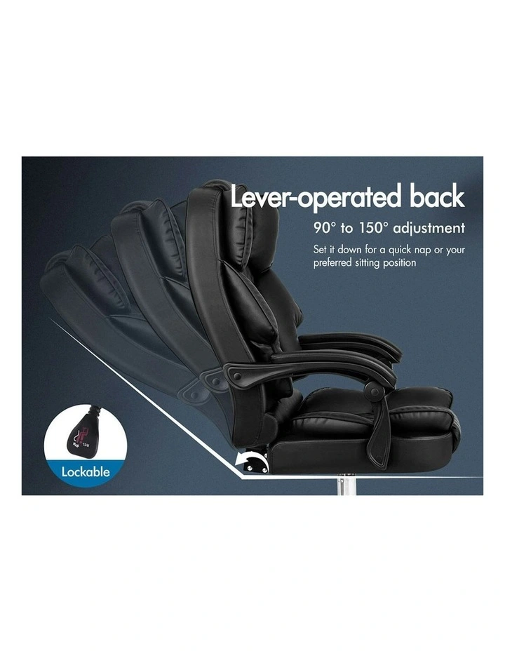 ALFORDSON Office Chair Deluxe PU Leather Executive - Black (no footrest) image 5