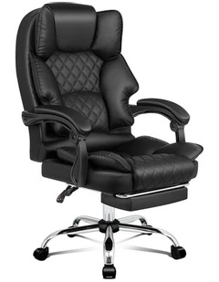 ALFORDSON Office Chair Deluxe PU Leather Executive - Black (With Footrest)