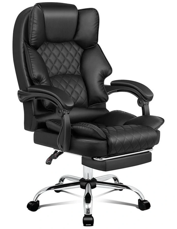 ALFORDSON Office Chair Deluxe PU Leather Executive - Black (With Footrest) image 1