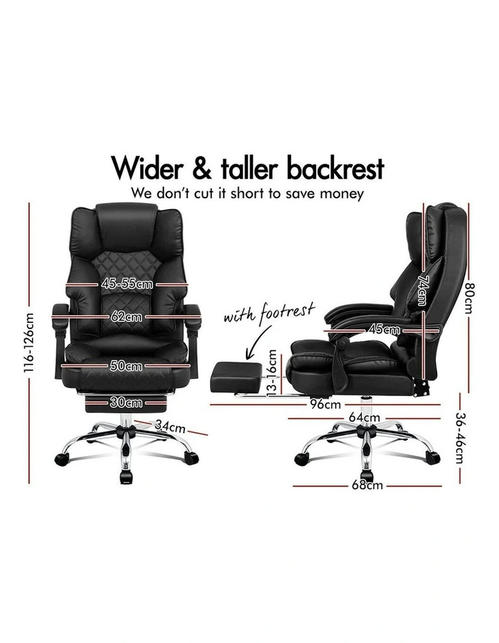 ALFORDSON Office Chair Deluxe PU Leather Executive - Black (With Footrest) image 2
