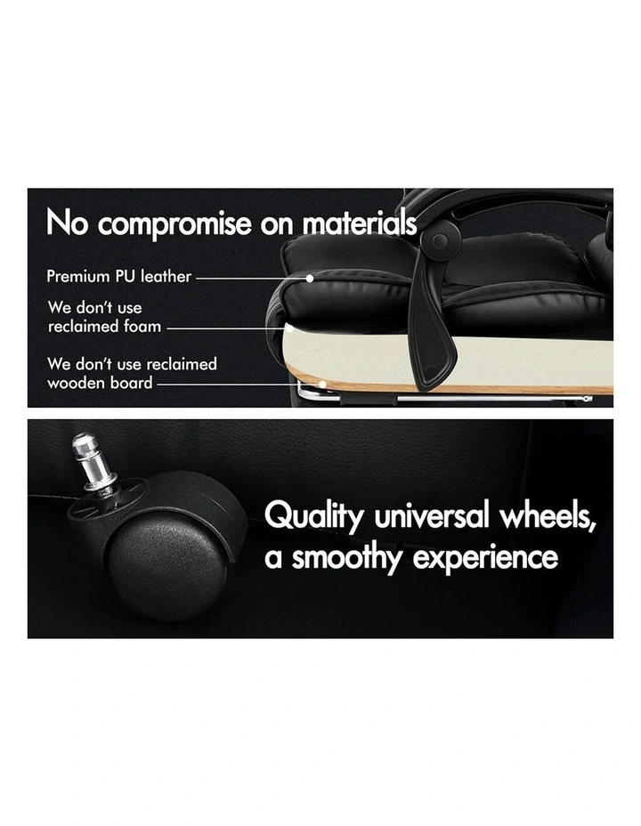 ALFORDSON Office Chair Deluxe PU Leather Executive - Black (With Footrest) image 4