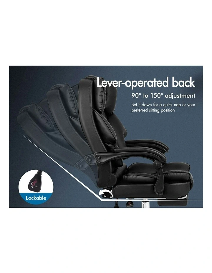 ALFORDSON Office Chair Deluxe PU Leather Executive - Black (With Footrest) image 5