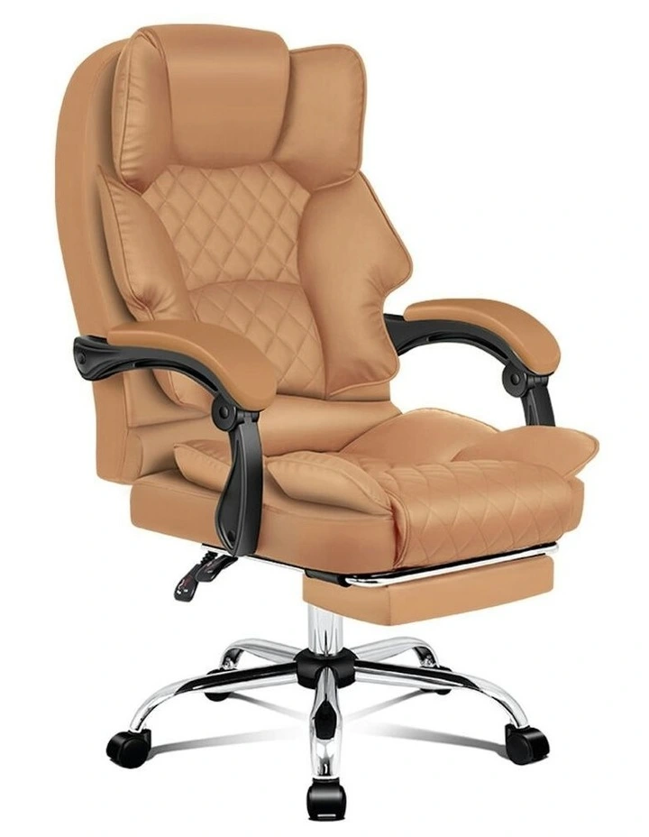ALFORDSON Office Chair Deluxe PU Leather Executive - Brown (With Footrest) image 1