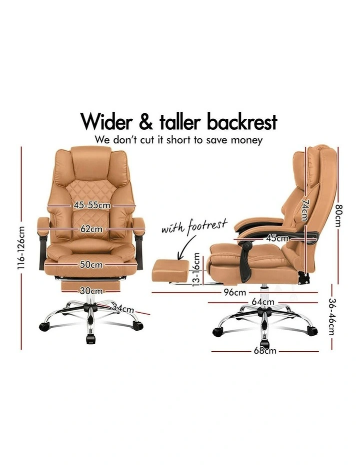 ALFORDSON Office Chair Deluxe PU Leather Executive - Brown (With Footrest) image 2