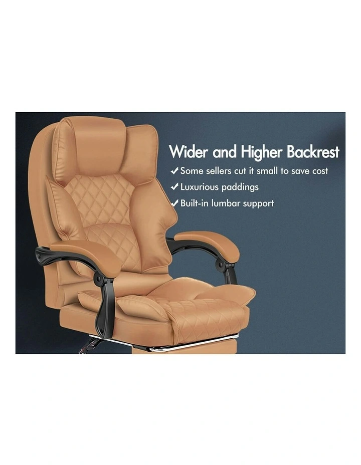 ALFORDSON Office Chair Deluxe PU Leather Executive - Brown (With Footrest) image 3