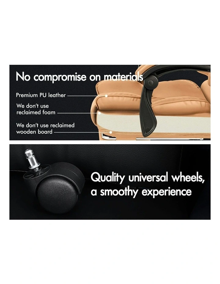 ALFORDSON Office Chair Deluxe PU Leather Executive - Brown (With Footrest) image 4