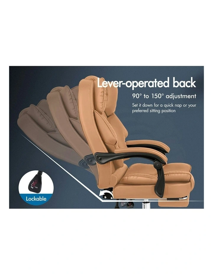 ALFORDSON Office Chair Deluxe PU Leather Executive - Brown (With Footrest) image 5