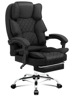 ALFORDSON Office Chair Deluxe Fabric Executive - Black (With Footrest)