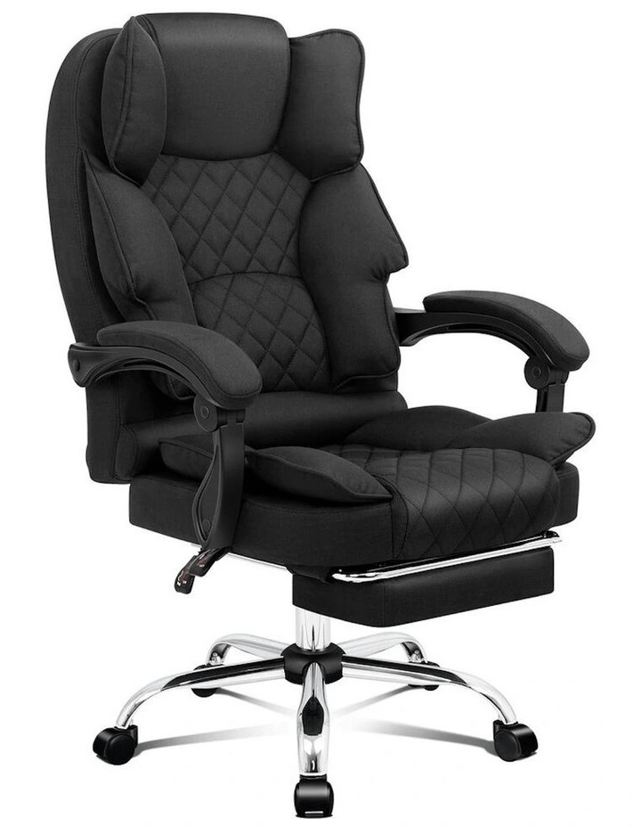 ALFORDSON Office Chair Deluxe Fabric Executive - Black (With Footrest) image 1