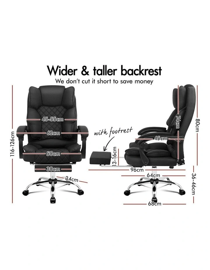 ALFORDSON Office Chair Deluxe Fabric Executive - Black (With Footrest) image 2