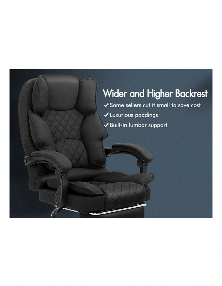 ALFORDSON Office Chair Deluxe Fabric Executive - Black (With Footrest) image 3