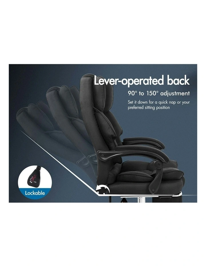 ALFORDSON Office Chair Deluxe Fabric Executive - Black (With Footrest) image 5