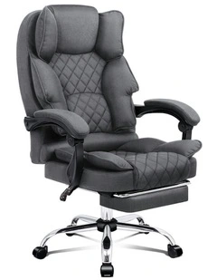 ALFORDSON Office Chair Deluxe Fabric Executive - Grey (With Footrest)