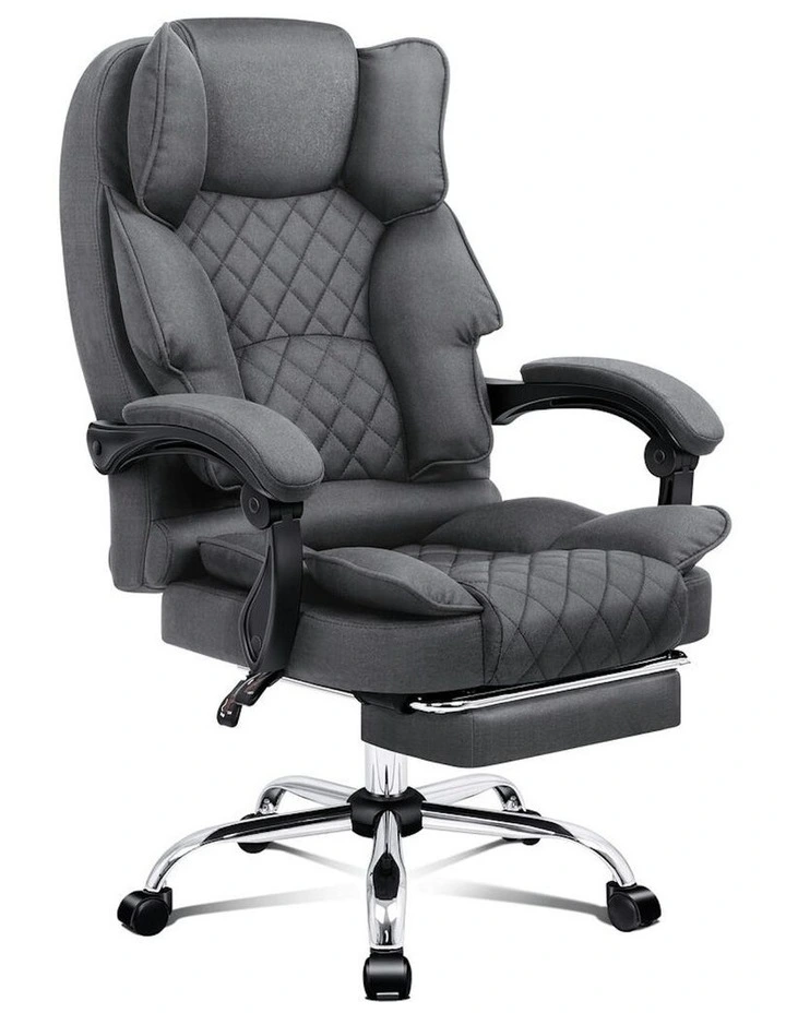 ALFORDSON Office Chair Deluxe Fabric Executive - Grey (With Footrest) image 1