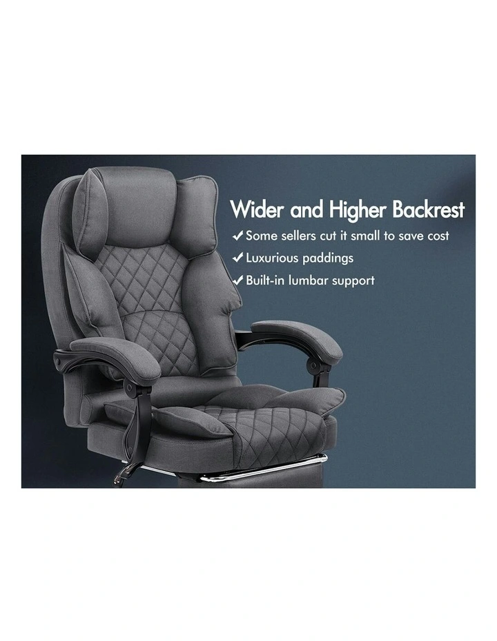 ALFORDSON Office Chair Deluxe Fabric Executive - Grey (With Footrest) image 3
