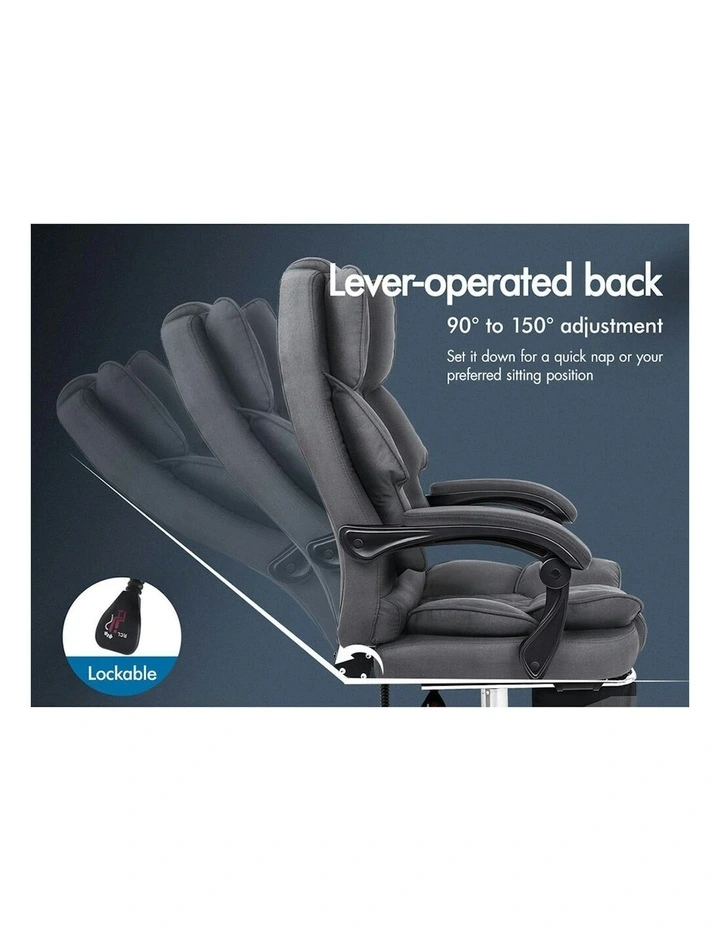 ALFORDSON Office Chair Deluxe Fabric Executive - Grey (With Footrest) image 5