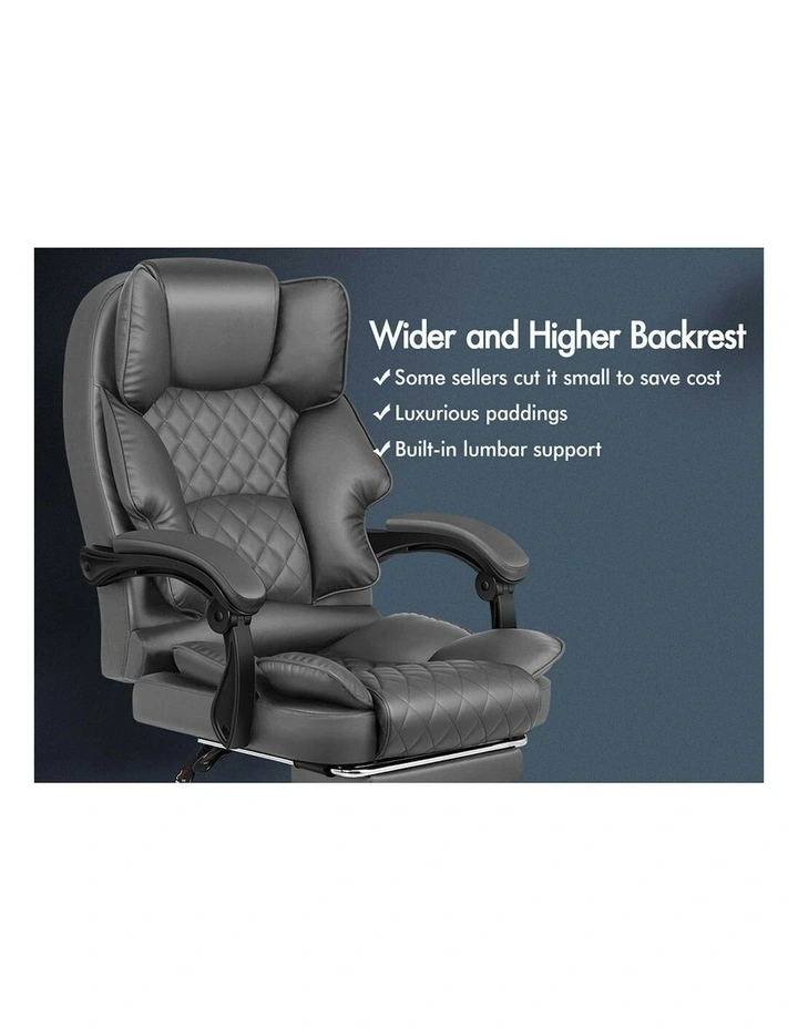 ALFORDSON Office Chair Deluxe PU Leather Executive - Grey (With Footrest) image 3