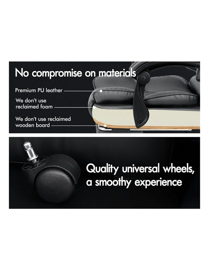 ALFORDSON Office Chair Deluxe PU Leather Executive - Grey (With Footrest) image 4