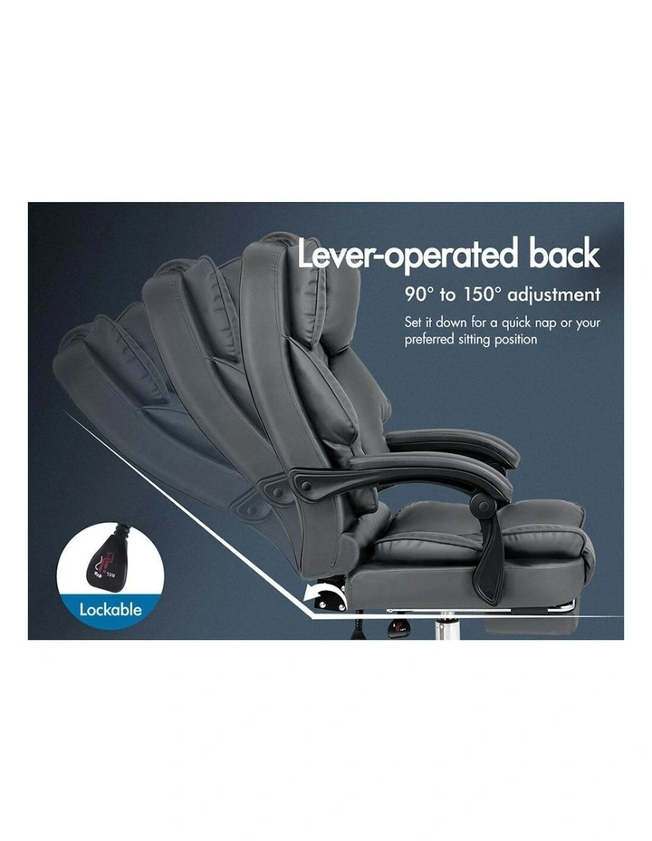 ALFORDSON Office Chair Deluxe PU Leather Executive - Grey (With Footrest) image 5