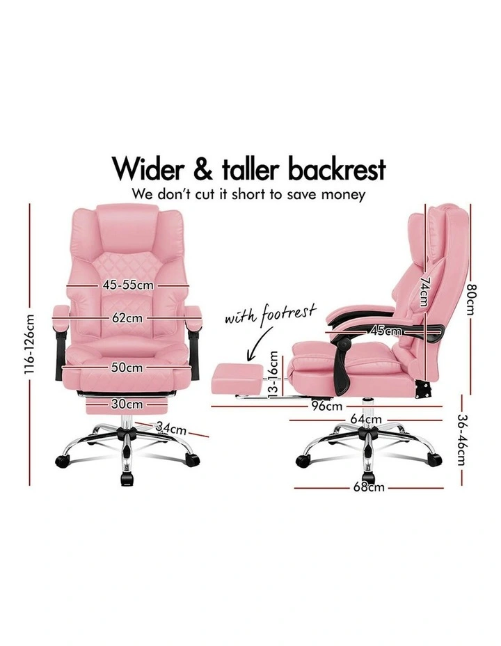 ALFORDSON Office Chair Deluxe PU Leather Executive - Pink (With Footrest) image 2