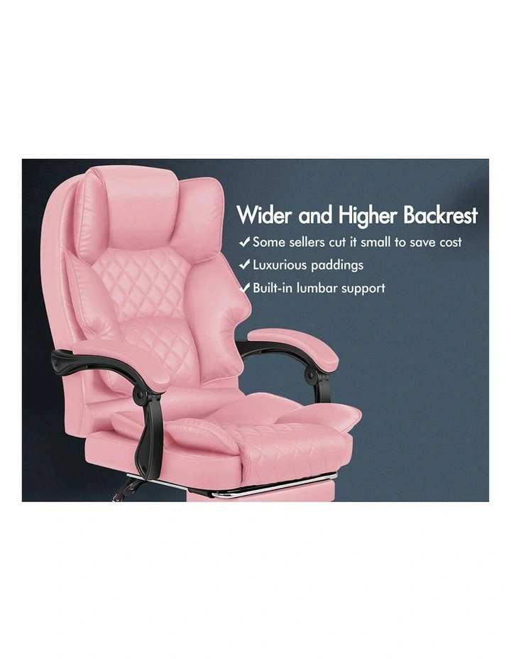 ALFORDSON Office Chair Deluxe PU Leather Executive - Pink (With Footrest) image 3