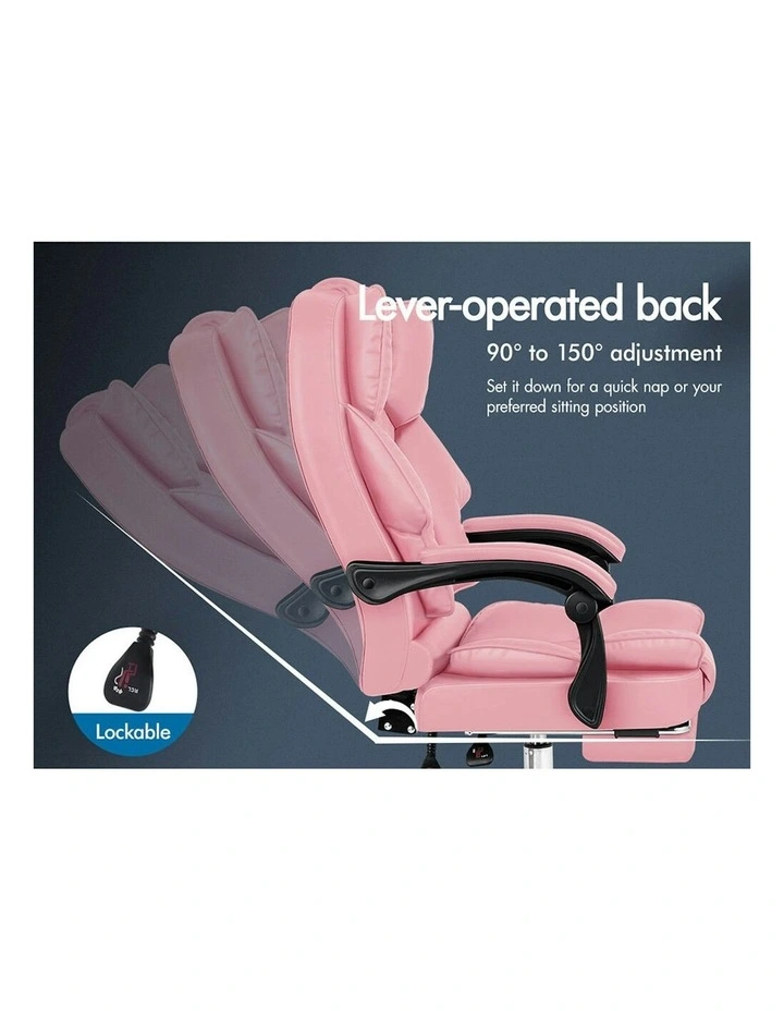 ALFORDSON Office Chair Deluxe PU Leather Executive - Pink (With Footrest) image 5