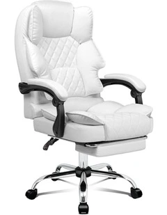 ALFORDSON Office Chair Deluxe PU Leather Executive - White (With Footrest)