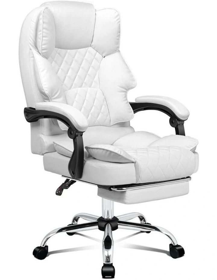 ALFORDSON Office Chair Deluxe PU Leather Executive - White (With Footrest) image 1
