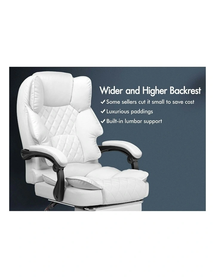 ALFORDSON Office Chair Deluxe PU Leather Executive - White (With Footrest) image 2