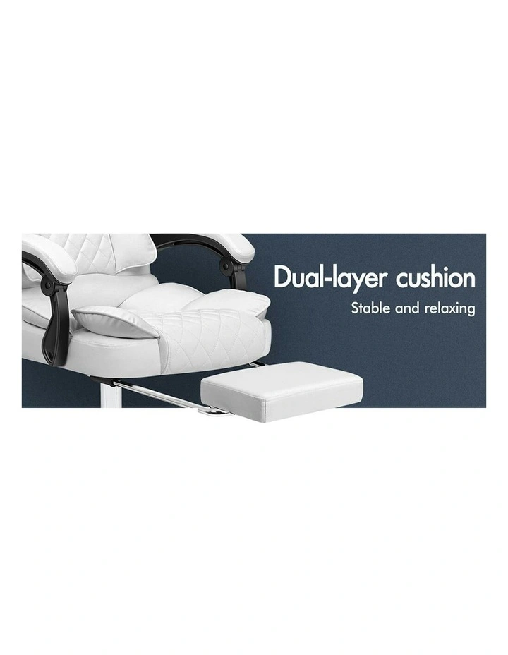 ALFORDSON Office Chair Deluxe PU Leather Executive - White (With Footrest) image 3