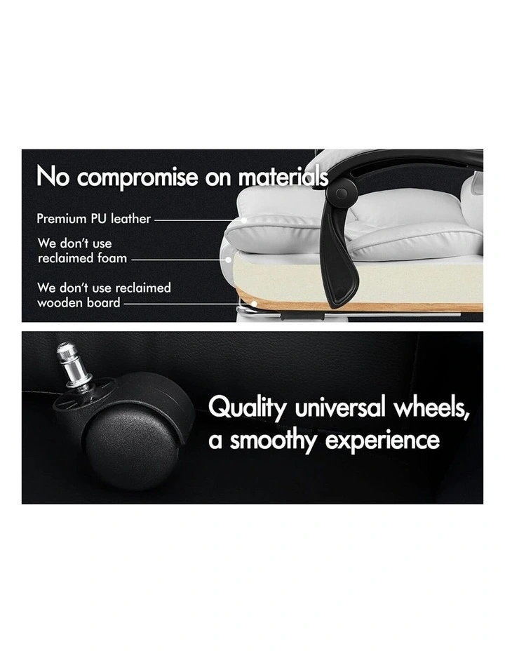 ALFORDSON Office Chair Deluxe PU Leather Executive - White (With Footrest) image 4