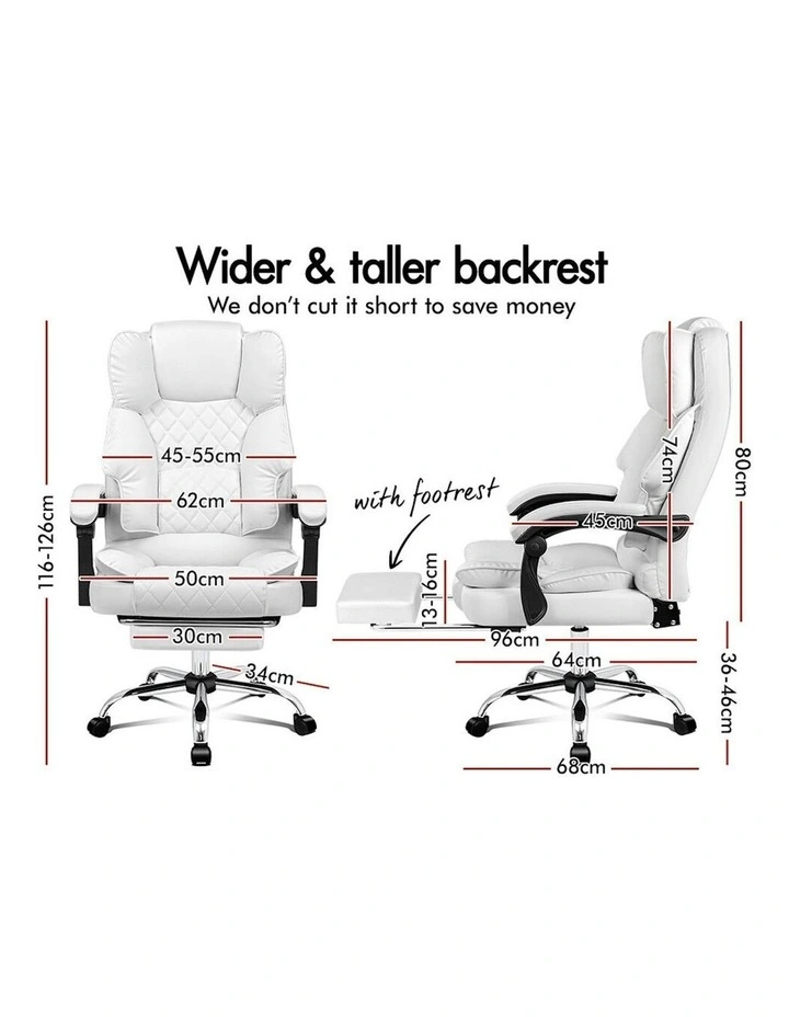 ALFORDSON Office Chair Deluxe PU Leather Executive - White (With Footrest) image 5