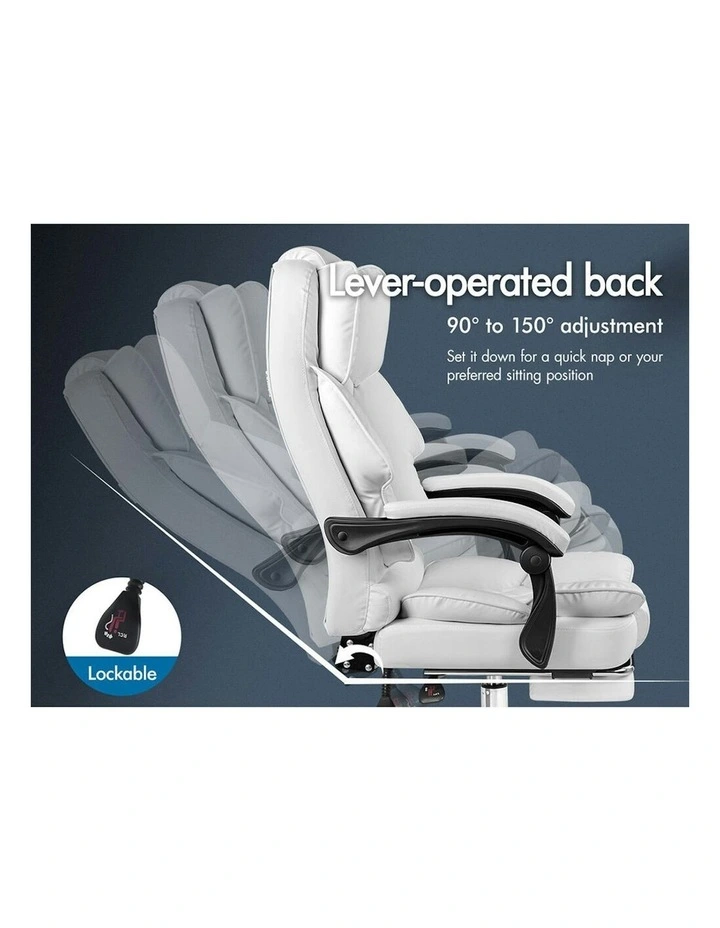 ALFORDSON Office Chair Deluxe PU Leather Executive - White (With Footrest) image 6
