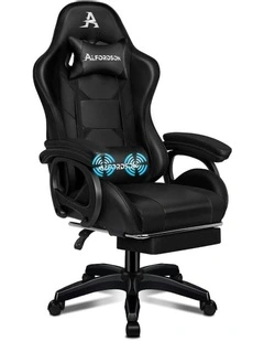 ALFORDSON Gaming Chair 2-Point Massage Lumbar Pillow Xavier Black