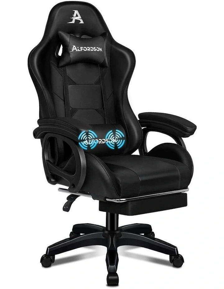 ALFORDSON Gaming Chair 2-Point Massage Lumbar Pillow Xavier Black image 1