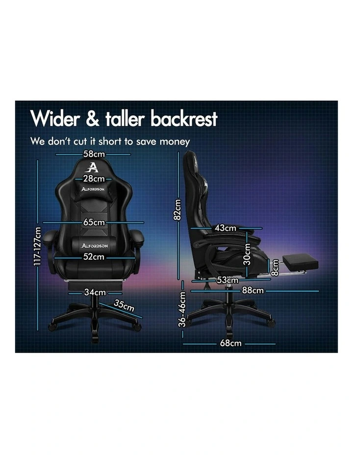 ALFORDSON Gaming Chair 2-Point Massage Lumbar Pillow Xavier Black image 4