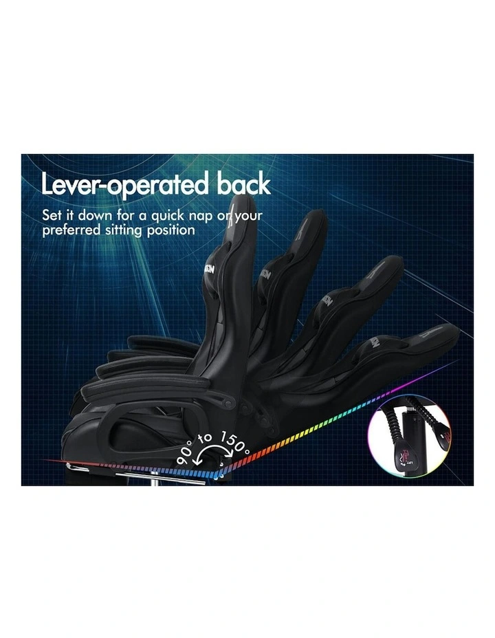 ALFORDSON Gaming Chair 2-Point Massage Lumbar Pillow Xavier Black image 5